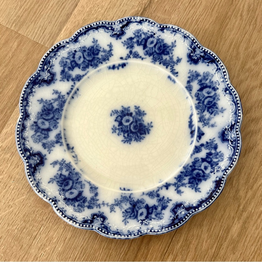 Antique 1890’s England Grindley MARECHAL NEIL Flow Blue Ceramic‎ Plate